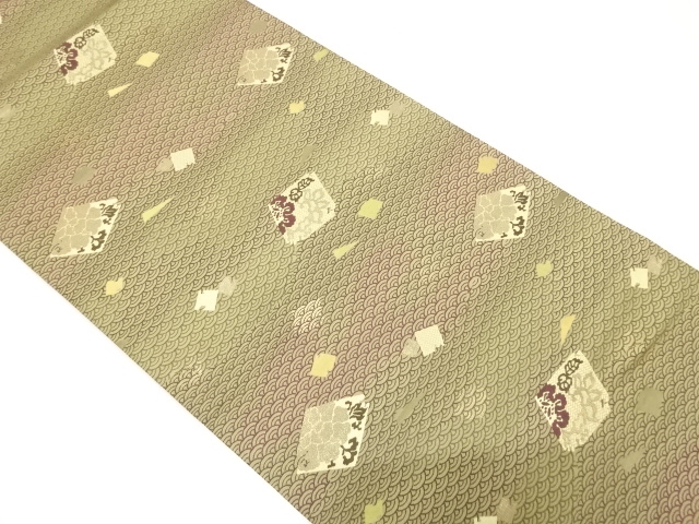 JAPANESE KIMONO / ANTIQUE MARU OBI / SILK / WOVEN SEIGAIHA & FLOWER